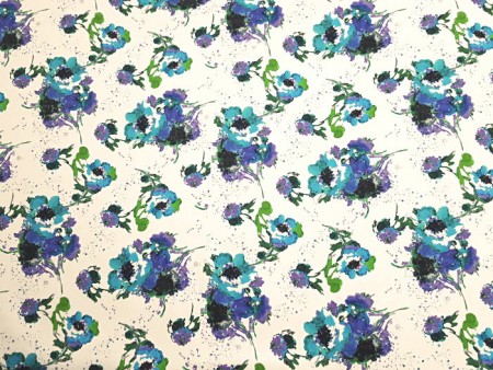 Satin de coton imprimé fleuri bleu