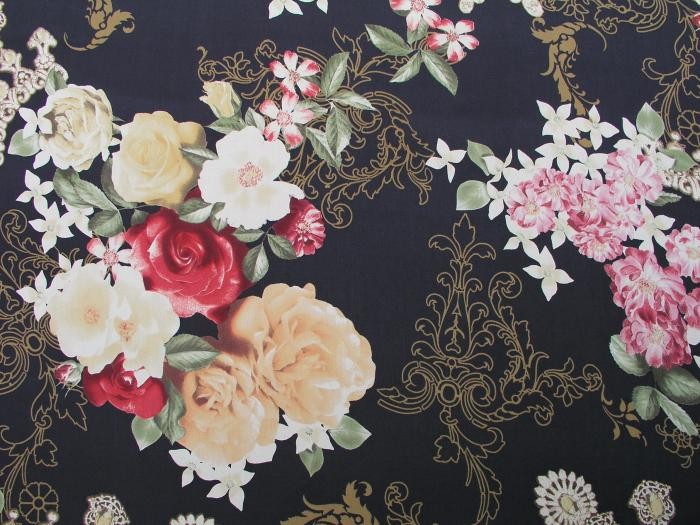 Tissu voile de soie imprimé de motifs géants floraux
