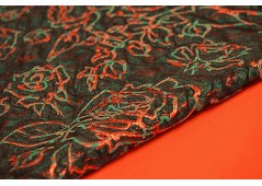 Coupon de tissu broché orange et vert