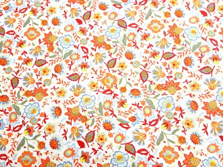Popeline de coton imprimé fleuri orange