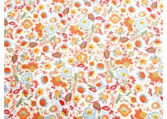 Popeline de coton imprimé fleuri orange