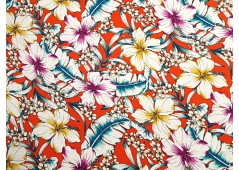 Tissu viscose Chally imprimée hibiscus brique
