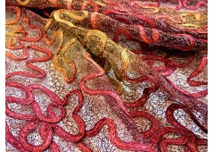 Tissu guipure souple rouge et jaune