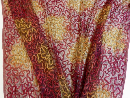 Tissu guipure souple rouge et jaune