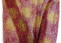 Tissu guipure souple rouge et jaune