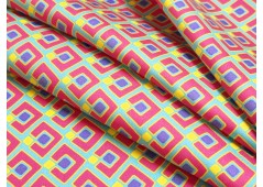 Tissu satin de coton imprimé géométrique rose