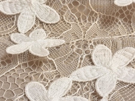 Dentelle Chantilly brodée de fleurs