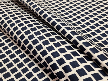 Satin de coton imprimé géométrique bleu navy