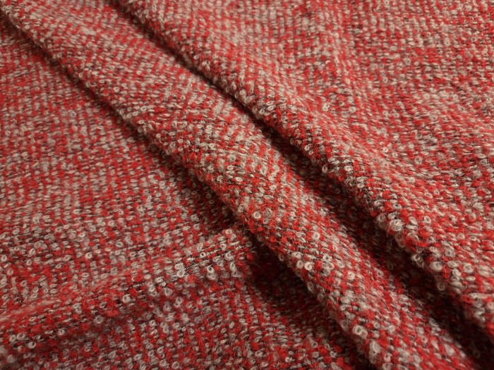 Tissu lainage bouclette rouge et gris