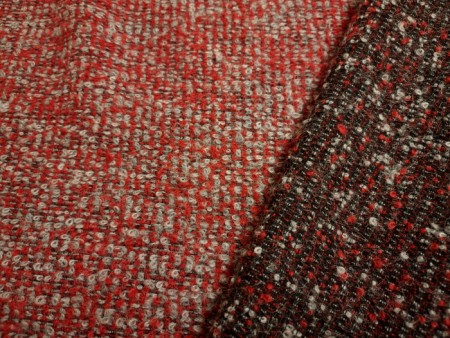 Tissu lainage bouclette rouge et gris