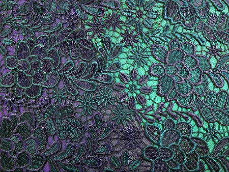 Tissu guipûre bicolore marine et émeraude