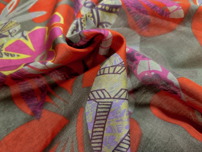 Tissu voile de coton imprimé jardin graphique