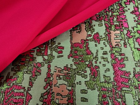 Tissu broché vert et fushia