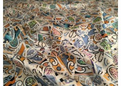 Tissu satin de soie mosaïque gris