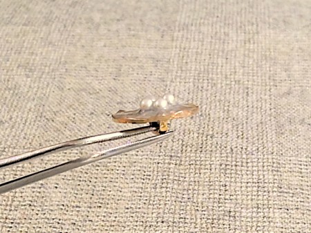 Bouton or et perles gris