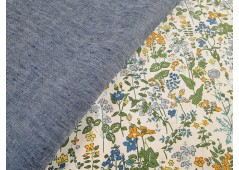 Tissu imprimé fleurs jaunes et bleues