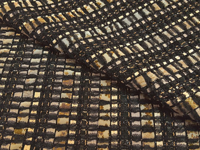 Tissu tweed artisanal haute-couture noir