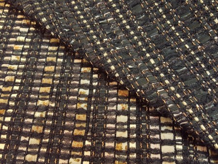 Tissu tweed artisanal haute-couture noir