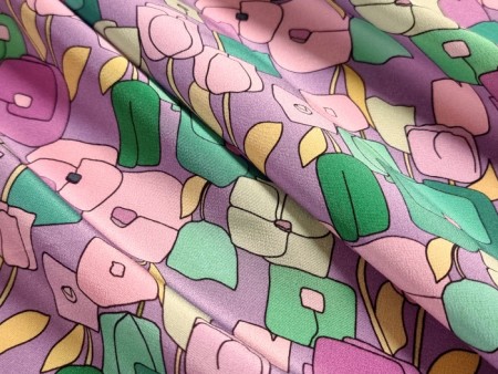 Tissu crêpe de soie floralia pop art