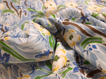 Tissu percale imprimée floral bleu artistique