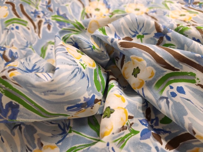 Tissu percale imprimée floral bleu artistique