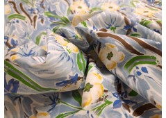 Tissu percale imprimée floral bleu artistique