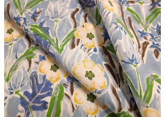 Tissu percale imprimée floral bleu artistique