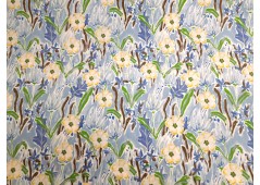 Tissu percale imprimée floral bleu artistique
