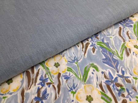 Tissu percale imprimée floral bleu artistique