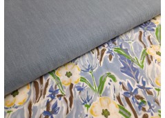 Tissu percale imprimée floral bleu artistique