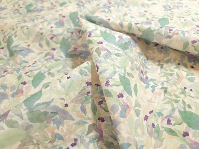 Tissu percale imprimée aquarelle de feuilles pastel