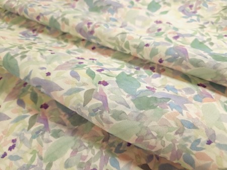 Tissu percale imprimée aquarelle de feuilles pastel