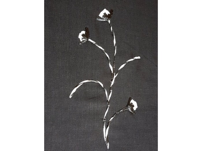 Tissu toile de lin brodé noir et blanc
