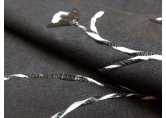 Tissu toile de lin brodé noir et blanc